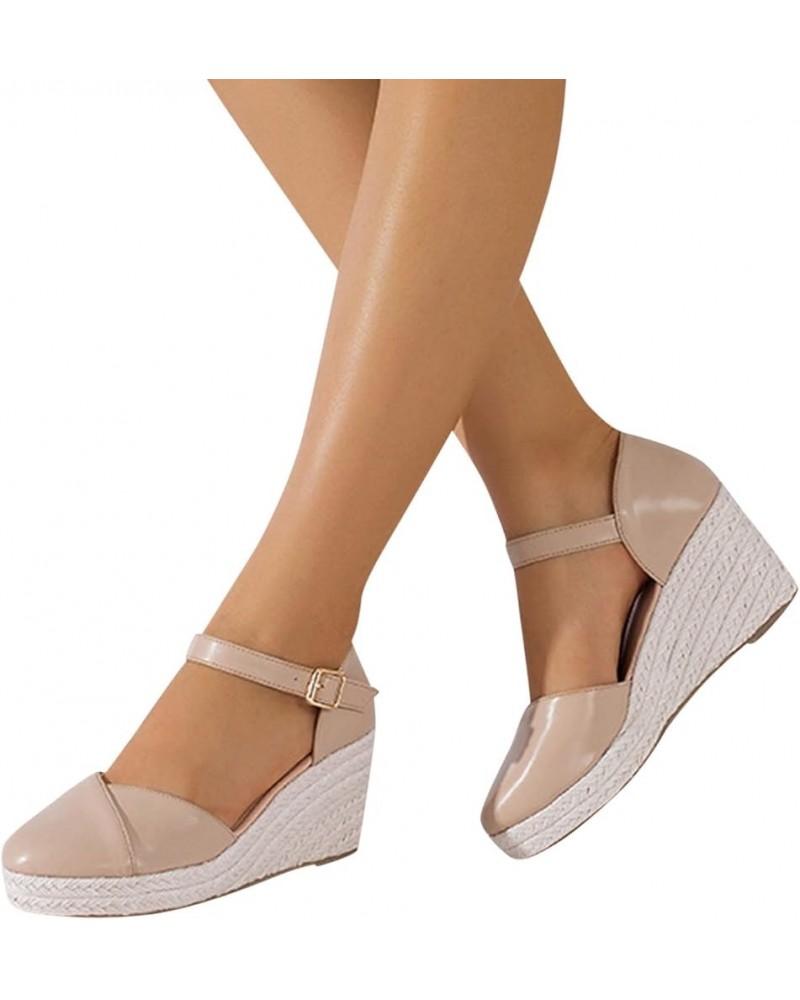 Wedge Sandals For Women Dressy Summer,Womens' Ankle Buckle Strap Closed Toe Wedge Sandals Casual Comfy Ladies Shoes Long-Last...