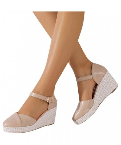 Wedge Sandals For Women Dressy Summer,Womens' Ankle Buckle Strap Closed Toe Wedge Sandals Casual Comfy Ladies Shoes Long-Last...