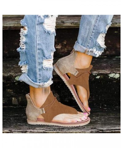 Women Summer Clip-Toe Shoes,Beach Zipper Flats Sandals Bohemia Flip-Flop Ankle Strap Causal Comfortable Round Toe Gladiator O...