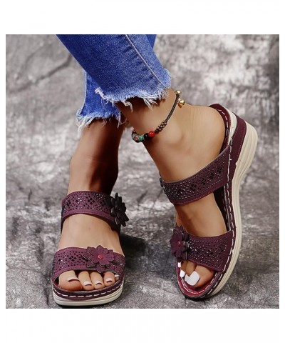 Womens Wedges Sandals Summer Comfort Open Toe Slip on Slides Slippers Ladies Flowers Rhinestone Platform Sandals Casual Bohem...