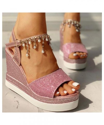 Platform Sandals Women Rhinestone Open Toe Chunky High Heel Wedges Sandals Buckle Strap Shoes Elegant Ladies Party Sandals 01...