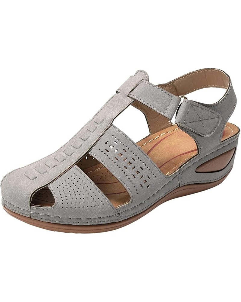 Platform Sandals for Women Comfortable Sandals Wedge Casual Hollow and Women's Buckle Breathable Women's Sandals Grey 9.5-10 ...