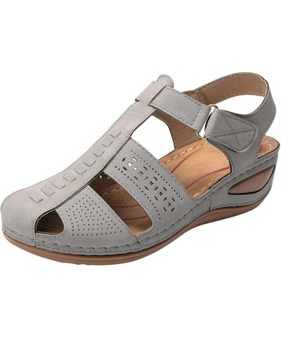 Platform Sandals for Women Comfortable Sandals Wedge Casual Hollow and Women's Buckle Breathable Women's Sandals Grey 9.5-10 ...