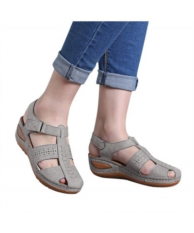 Platform Sandals for Women Comfortable Sandals Wedge Casual Hollow and Women's Buckle Breathable Women's Sandals Grey 9.5-10 ...