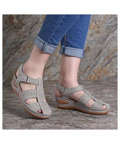 Platform Sandals for Women Comfortable Sandals Wedge Casual Hollow and Women's Buckle Breathable Women's Sandals Grey 9.5-10 ...