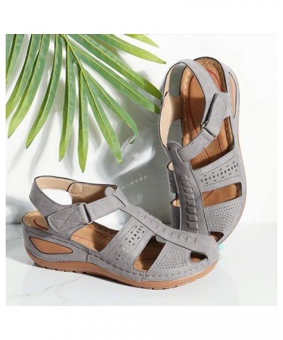 Platform Sandals for Women Comfortable Sandals Wedge Casual Hollow and Women's Buckle Breathable Women's Sandals Grey 9.5-10 ...