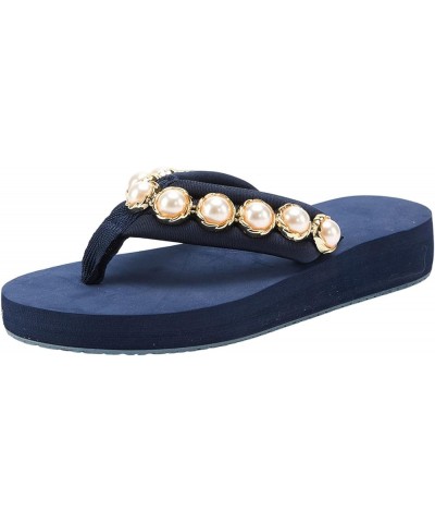 Ladies Flip Flops Sandals Women Shoes Thick Sole Lightweight Thong Sandals Slippers Belt Diamond Chain Beach Gfdgfb-blue $16....