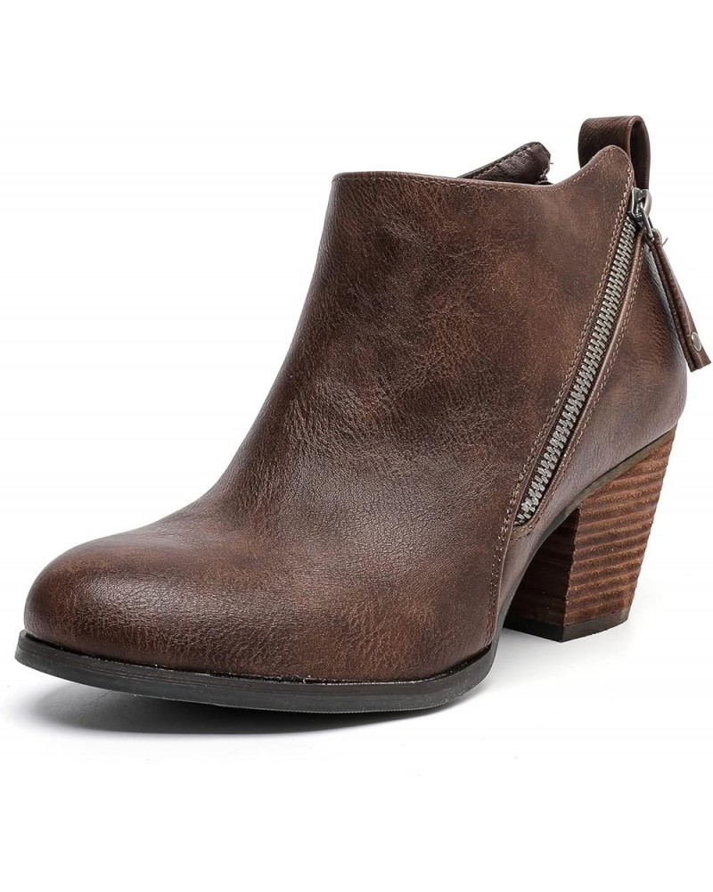 Women's Wide Width Ankle Boots, Extra Wide Mid Heel Side Zipper Booties. Brown Pu 026 $25.62 Boots