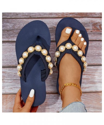 Ladies Flip Flops Sandals Women Shoes Thick Sole Lightweight Thong Sandals Slippers Belt Diamond Chain Beach Gfdgfb-blue $16....