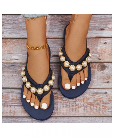 Ladies Flip Flops Sandals Women Shoes Thick Sole Lightweight Thong Sandals Slippers Belt Diamond Chain Beach Gfdgfb-blue $16....