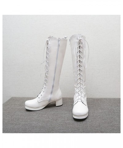 Women Mid Heel Ankle Boots Block Heel Party Boots Lace Up Round Toe Cute Booties With Platform Two Toned, Size 0.5-12.5 White...