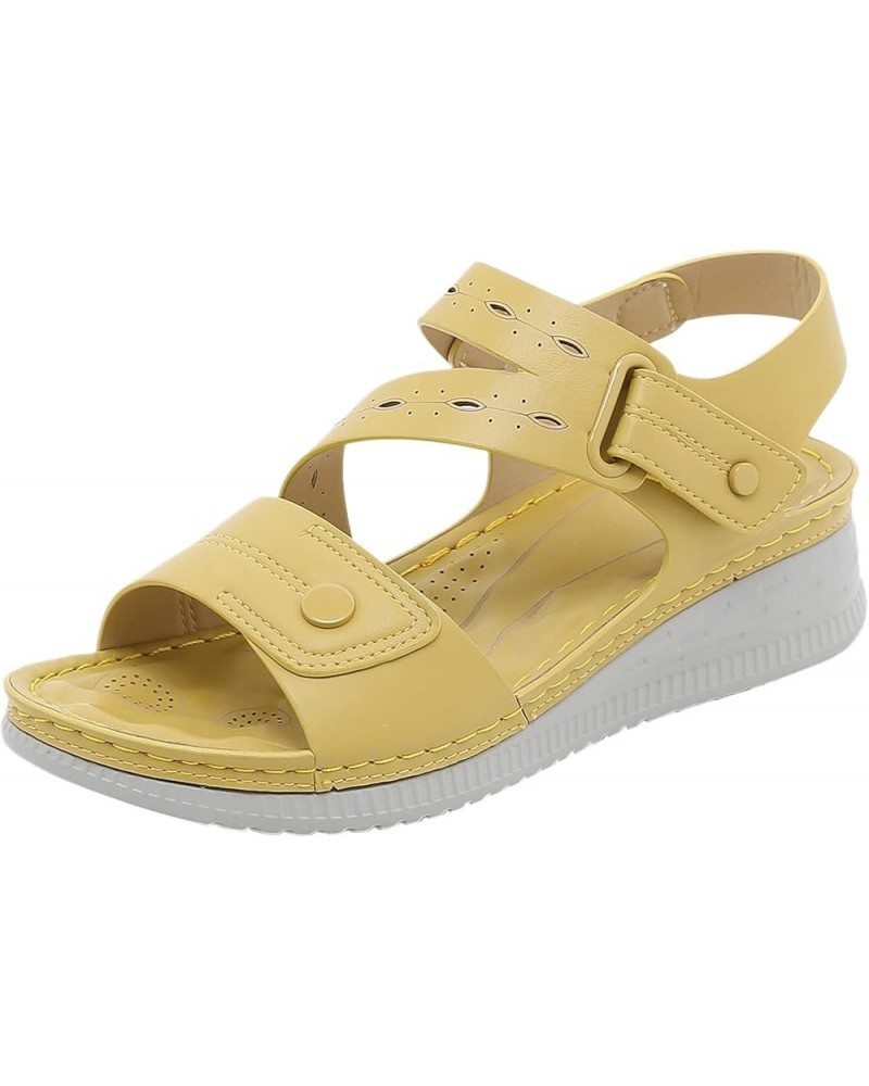 Women Summer Hook Loop Casual Open Toe Wedges Comfortable Soft Sole Beach Shoes Sandals Size 12 Womens Yellow $19.19 Athletic...