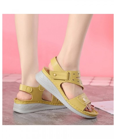 Women Summer Hook Loop Casual Open Toe Wedges Comfortable Soft Sole Beach Shoes Sandals Size 12 Womens Yellow $19.19 Athletic...