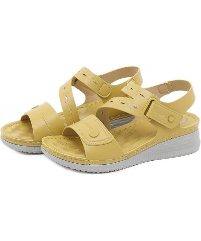 Women Summer Hook Loop Casual Open Toe Wedges Comfortable Soft Sole Beach Shoes Sandals Size 12 Womens Yellow $19.19 Athletic...