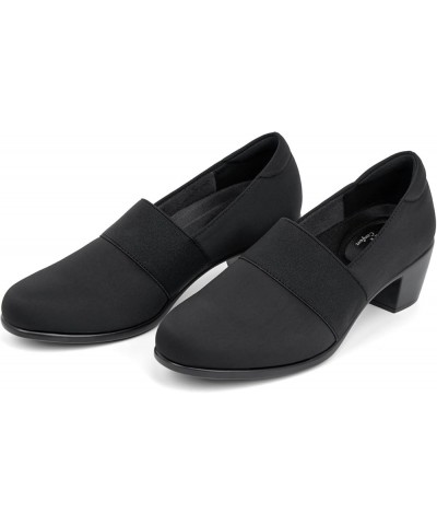 Women's Heeled Shoes, Comfortable Elastic Low Block Chunky Heels Pumps Black Lc $38.24 Pumps