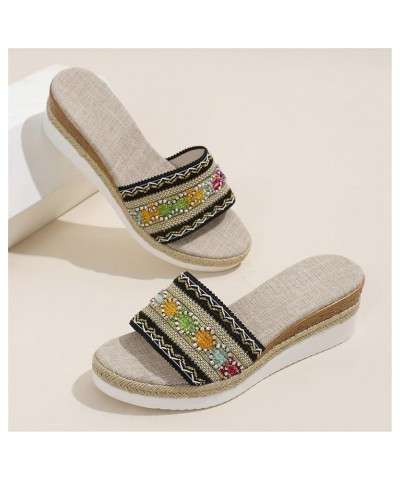 Slippers Women Cute Women's Beach Slope Heel Slippers Hollow Casual Slippers Slope Bottom Shoes Retro Sandals Black $14.83 Sa...