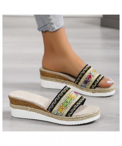 Slippers Women Cute Women's Beach Slope Heel Slippers Hollow Casual Slippers Slope Bottom Shoes Retro Sandals Black $14.83 Sa...