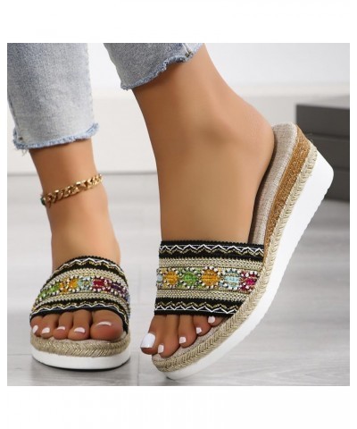 Slippers Women Cute Women's Beach Slope Heel Slippers Hollow Casual Slippers Slope Bottom Shoes Retro Sandals Black $14.83 Sa...