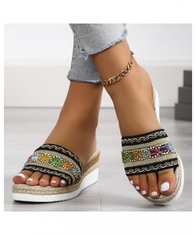 Slippers Women Cute Women's Beach Slope Heel Slippers Hollow Casual Slippers Slope Bottom Shoes Retro Sandals Black $14.83 Sa...