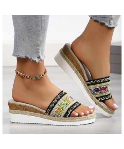 Slippers Women Cute Women's Beach Slope Heel Slippers Hollow Casual Slippers Slope Bottom Shoes Retro Sandals Black $14.83 Sa...