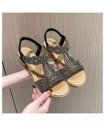 Gold Sandals For Women Wedges Womens Sandals Wide Width Dressy Women Sandals Size 7 For Work Nude Heels Black $11.60 Sandals