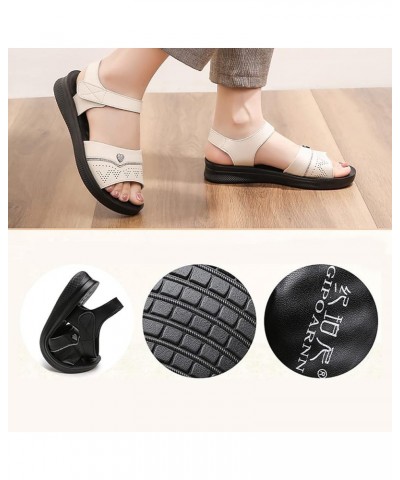 Womens Sandals 2023 New Summer Outwear Middle Aged Flat Bottom Hook Loop Elderly Soft Sole Anti Slip Slippers Beige $14.26 Sa...