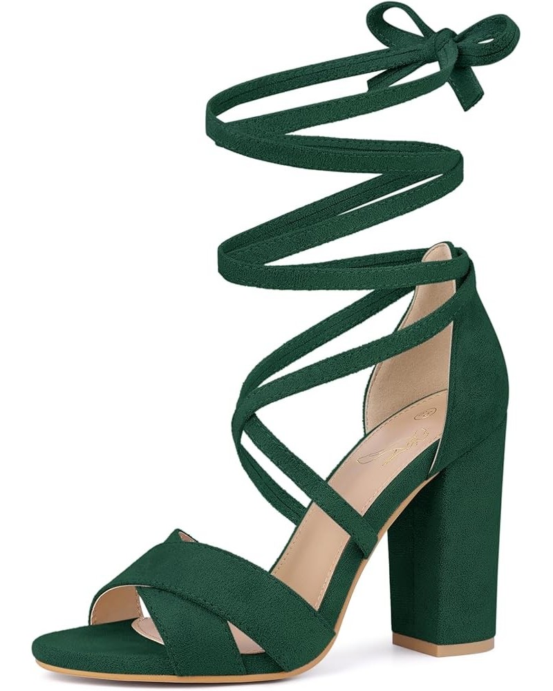 Strappy Chunky Heels Lace Up Sandals for Women Green $21.19 Sandals