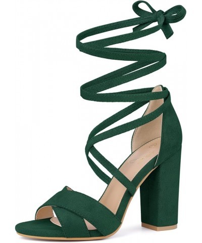 Strappy Chunky Heels Lace Up Sandals for Women Green $21.19 Sandals