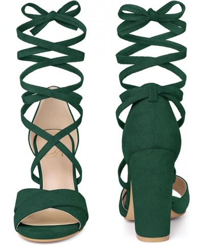 Strappy Chunky Heels Lace Up Sandals for Women Green $21.19 Sandals