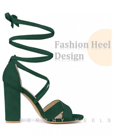 Strappy Chunky Heels Lace Up Sandals for Women Green $21.19 Sandals