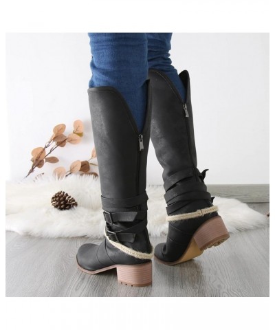 Cute Boot Socks for Women Over The Calf Leather Mid Calf Boots Womens Shoes Round Toe Belt Buckle Back Zipper Chunky Heel Wom...