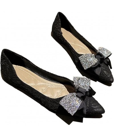 Women's Ballet Flats Pointed Toe Rhinestone Slip on Flat Shoes Wedding Dress Flats F Black $20.48 Flats