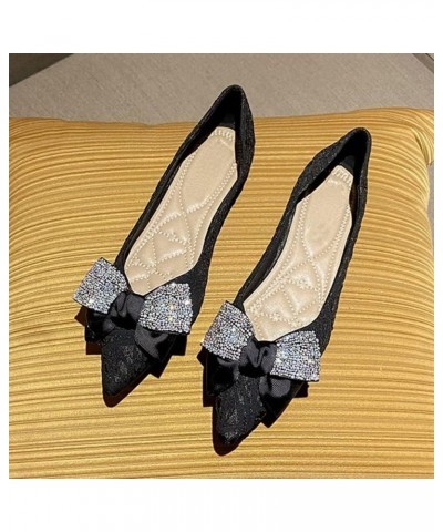 Women's Ballet Flats Pointed Toe Rhinestone Slip on Flat Shoes Wedding Dress Flats F Black $20.48 Flats