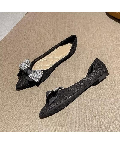 Women's Ballet Flats Pointed Toe Rhinestone Slip on Flat Shoes Wedding Dress Flats F Black $20.48 Flats