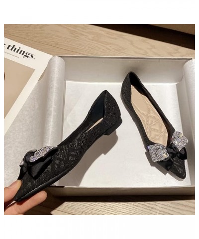 Women's Ballet Flats Pointed Toe Rhinestone Slip on Flat Shoes Wedding Dress Flats F Black $20.48 Flats