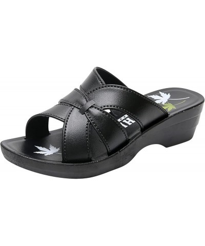 Wedge Sandals for Women, Women Stretch Cross Slide Sandals Summer Beach Wedge Platform Slippers Shoes Z 03-black $16.01 Slippers