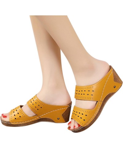 Fashion Hollow Out Wedge Sandals for Women, Womens Summer Comfortable Casual Platform Shoes Yellow $16.37 Sandals