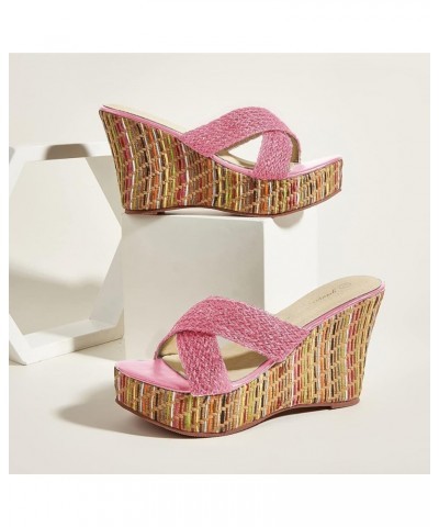 Wedge Sandals for Women Casual Summer Slide Platform Sandals Pink $9.35 Sandals