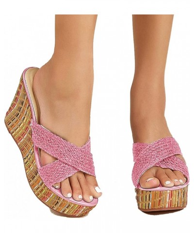 Wedge Sandals for Women Casual Summer Slide Platform Sandals Pink $9.35 Sandals