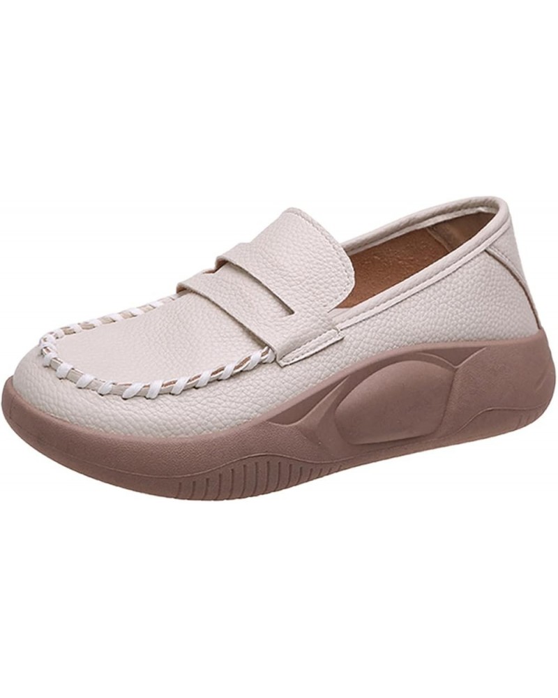 Womens Work Shoes Business Casual Women's Leather Platform Casual Shoes A Slip On Casual Comfortable Shoes Sandals White $19....