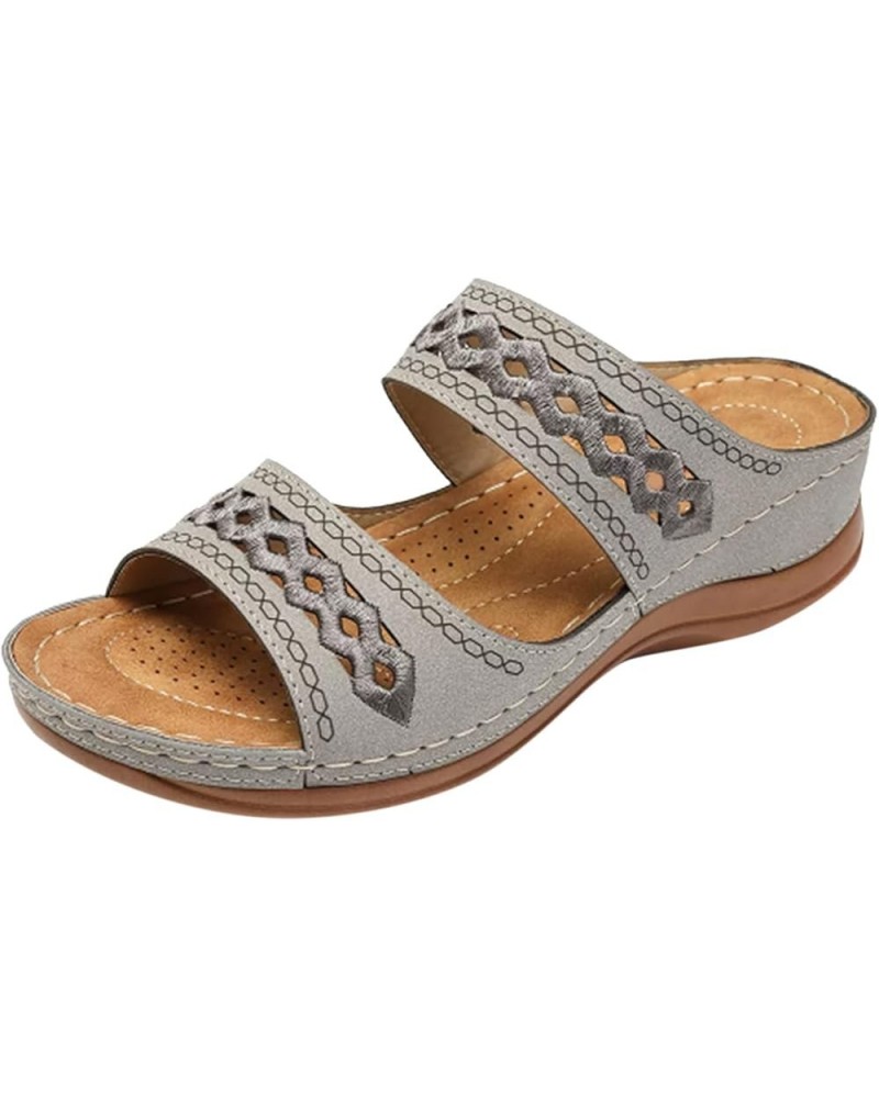 Women Sandals Comfort With Elastic Ankle Strap Casual Bohemian Beach Shoes Women Wedge Sandals Z 13-grey $16.59 Sandals