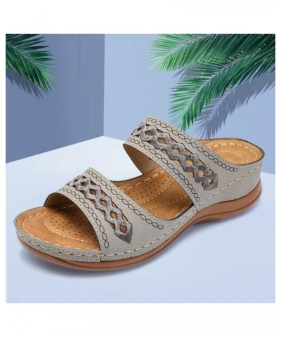 Women Sandals Comfort With Elastic Ankle Strap Casual Bohemian Beach Shoes Women Wedge Sandals Z 13-grey $16.59 Sandals