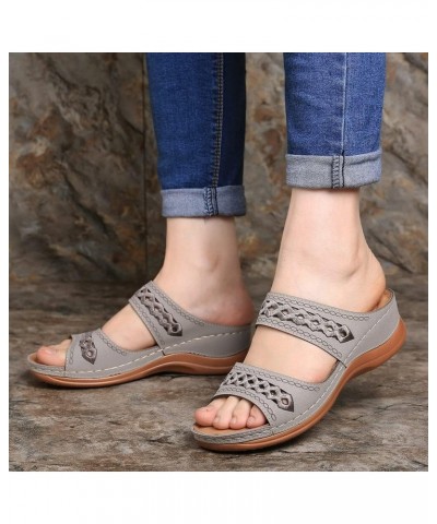 Women Sandals Comfort With Elastic Ankle Strap Casual Bohemian Beach Shoes Women Wedge Sandals Z 13-grey $16.59 Sandals