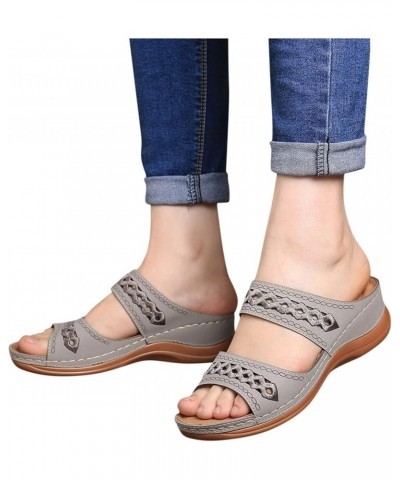 Women Sandals Comfort With Elastic Ankle Strap Casual Bohemian Beach Shoes Women Wedge Sandals Z 13-grey $16.59 Sandals