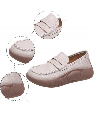 Womens Work Shoes Business Casual Women's Leather Platform Casual Shoes A Slip On Casual Comfortable Shoes Sandals White $19....