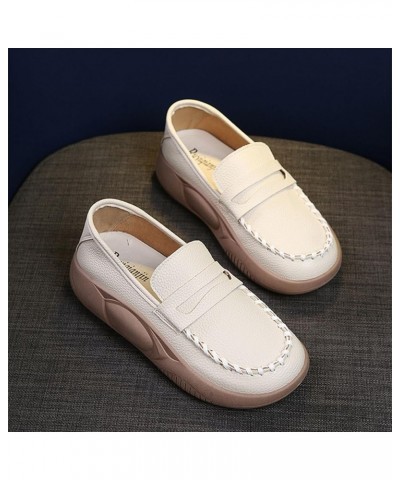 Womens Work Shoes Business Casual Women's Leather Platform Casual Shoes A Slip On Casual Comfortable Shoes Sandals White $19....