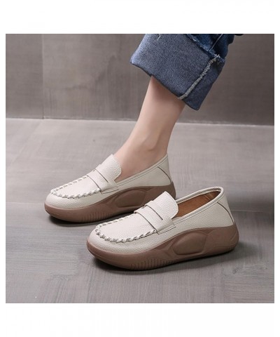 Womens Work Shoes Business Casual Women's Leather Platform Casual Shoes A Slip On Casual Comfortable Shoes Sandals White $19....