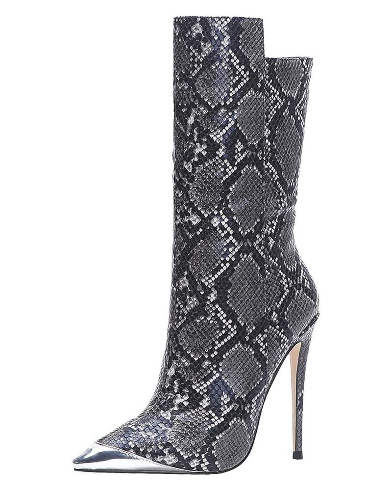 Fashion Stiletto Heels Women Western Boots Snake-grey-12cm 2 $38.70 Boots