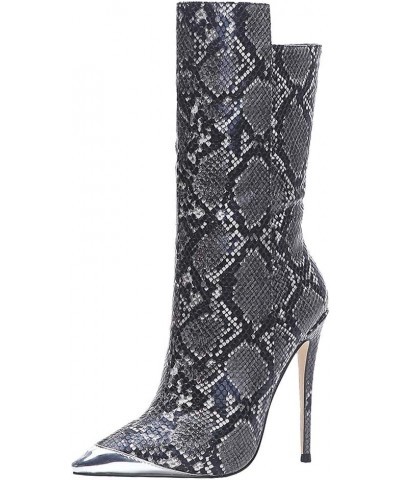 Fashion Stiletto Heels Women Western Boots Snake-grey-12cm 2 $38.70 Boots