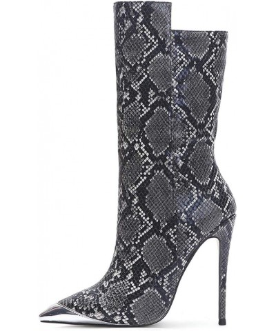 Fashion Stiletto Heels Women Western Boots Snake-grey-12cm 2 $38.70 Boots